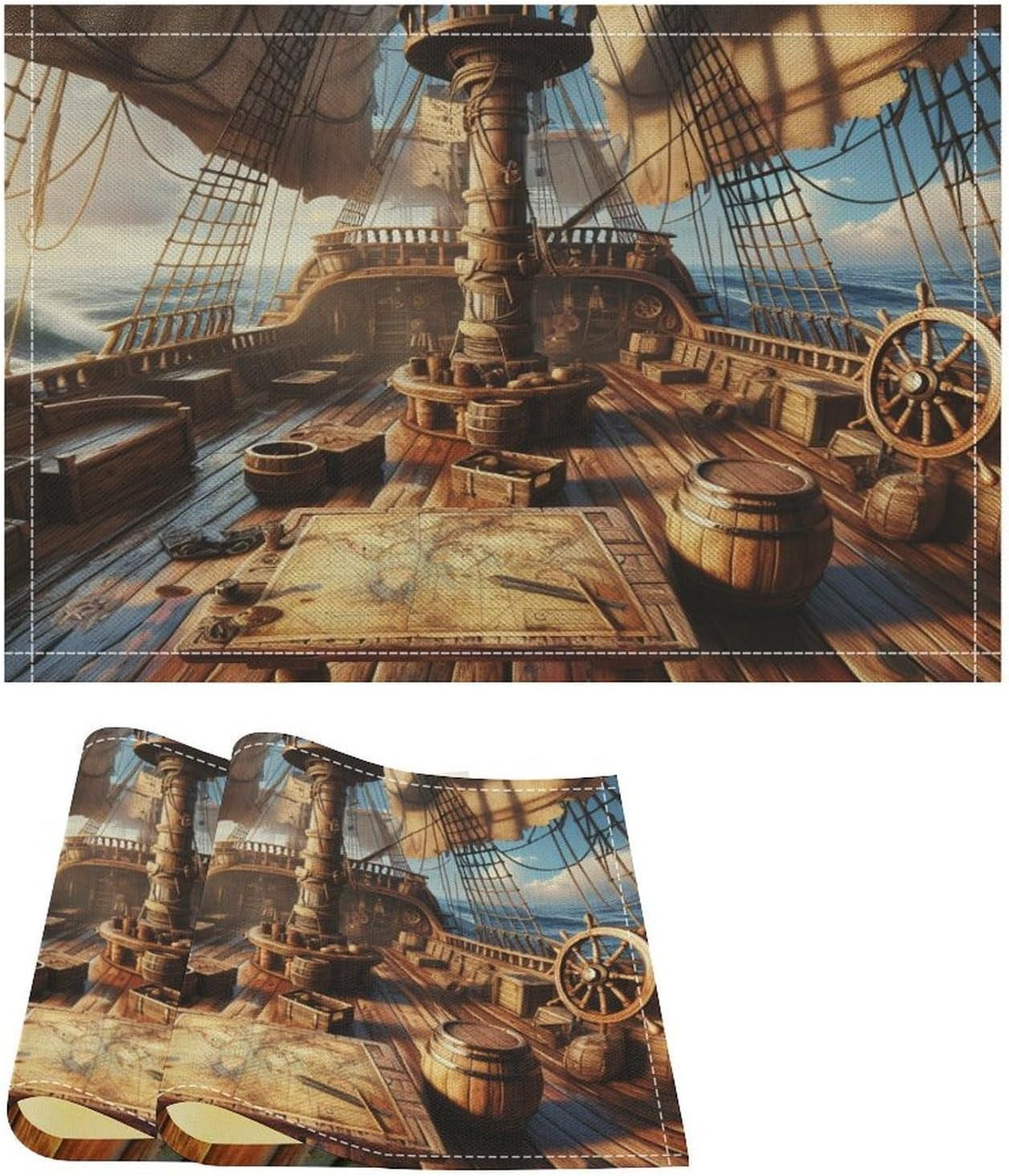 pirate-ship-placemat-set-ocean-sailing-adventure-nautical-pattern-decor-linen-table-mats-for-dining-room-kitchen-party-cafe-banquet-wedding-decor-18-l-x-12-w-2-pcs