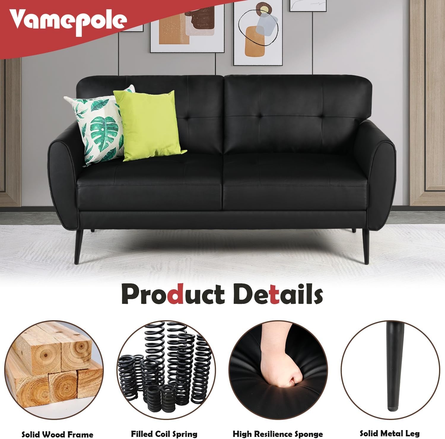 vamepole-60-loveseat-sofa-for-living-room-mid-century-mini-black-couch-tufted-leather-love-seat-furniture-comfy-office-2-seat-small-couches-for-small-spaces-bedroom-apartment