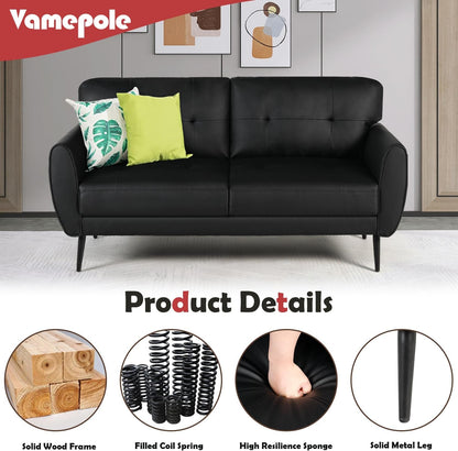 VAMEPOLE 60" Loveseat Sofa for Living Room, Mid Century Mini Black Couch, Tufted Leather Love Seat Furniture, Comfy Office 2 Seat, Small Couches for Small Spaces, Bedroom, Apartment6