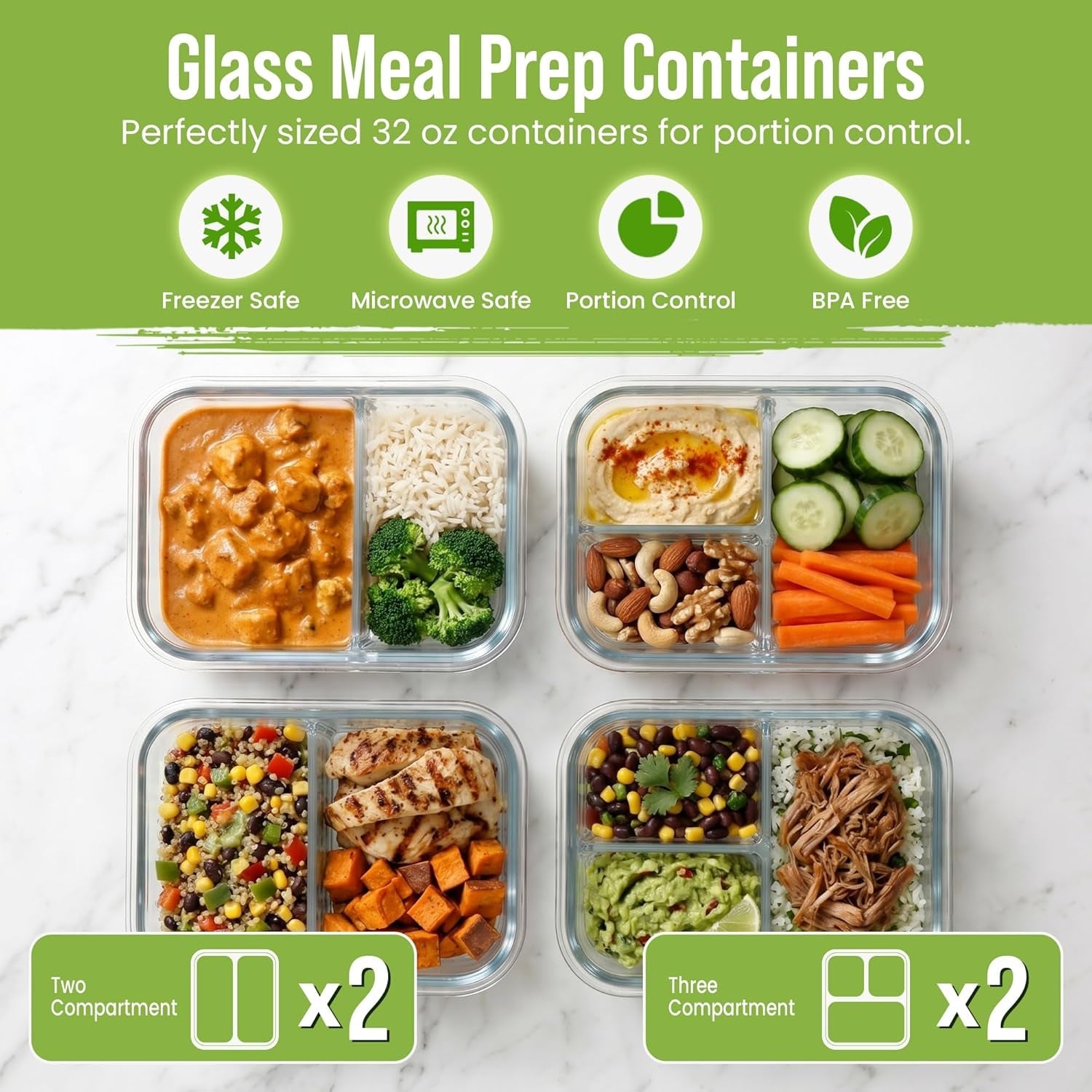 glass-meal-prep-containers-2-and-3-compartments-leak-proof-32-oz-4-pack