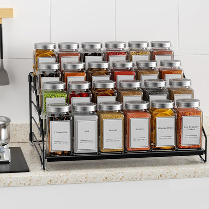 4 Tier Spice Rack for Cabinet, Spice Rack Organizer, Depth Adjustable Spice Holder for Countertop, Cupboard, Pantry, Seasoning Shelf, Metal, Black (1 Pack)7