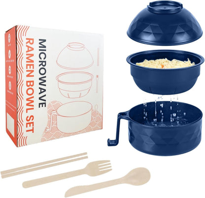 Microwave Ramen Cooker,Ramen Bowl Set,Microwave Noodle Bowl with Chopsticks and Spoon, College Dorm Room Essentials for Girls for Boys, Apartment Essentials, Bpa-Free. (Deep Blue)1