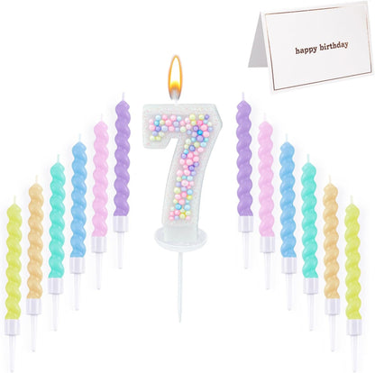 Number Birthday Candle with 12PCS Spiral Candles&A Birthday Card (Number 7)1