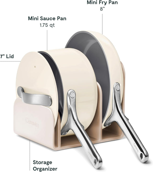 Caraway Non-Stick Ceramic Mini Cookware Set | Ceramic Fry Pan (1.05 Qt, 8") Sauce Pan (1.75 Qt) and Storage Rack, Non Toxic, PTFE & PFOA Free, Cream3