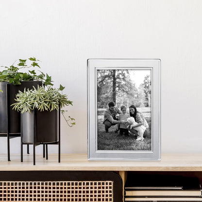 Double Border Plain Silver Picture Frame, Tarnish Resistant Finish, Perfect Photo Frame for Any End Table, Credenza, Shelf, or Nightstand, Silver 5X74