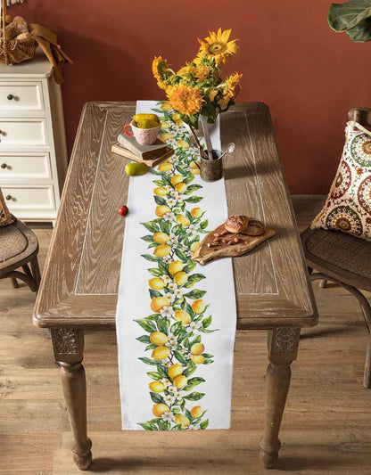 Dining Table Runner Dresser Scarf Linen Burlap Fabric,Summer Lemon Green Leaves Washable Table Runners 90 Inches Long for Farmhouse Home Kitchen Wedding Party Decor4