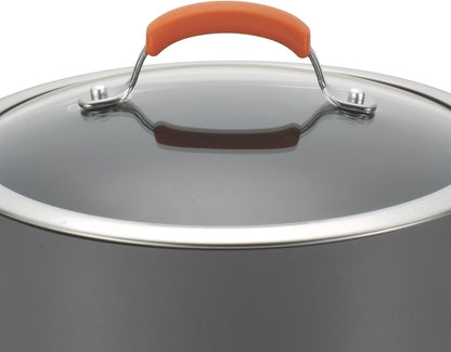 Brights Hard-Anodized Aluminum Nonstick Cookware Set with Glass Lids, 10-Piece Pot and Pan Set, Gray with Orange Handles7
