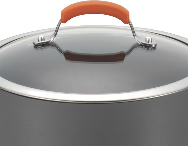 Brights Hard-Anodized Aluminum Nonstick Cookware Set with Glass Lids, 10-Piece Pot and Pan Set, Gray with Orange Handles7