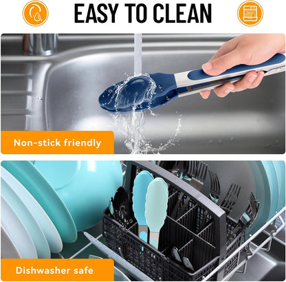 Silicone Serving Tongs for Cooking 9-Inch Kitchen Tongs with Silicone Tips, Set of 3 (Gradient Blue)8