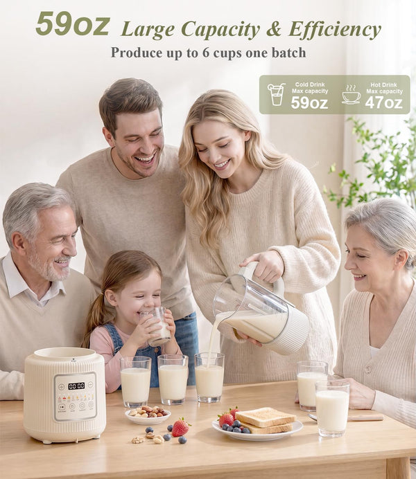 Nut Milk Maker Machine, 59Oz Soy Milk Machine with Detachable Design, 9 in 1 Homemade Soy, Almond, Oat, Plant Based Milk, Juice, Milkshake and Smoothie Maker, 24H Delay Start, Auto Clean6