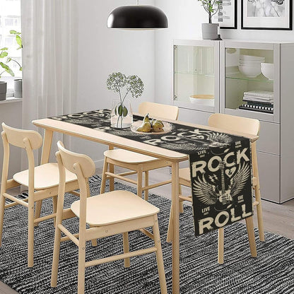 Rock Music Table Runner, Rock and Roll Electric Guitar Black Music Character Theme Table Runner for Kitchen Dinning Decor Home Wedding Party Holiday, 13X60 Inch6