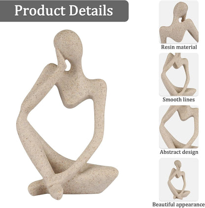 Sandstone Resin Thinker Statue Style Abstract Sculpture, Sandstone, Left | Small Statue Collectible Figurines, Modern Aesthetic Ornament for Home Office Bookshelf Desktop Coffee Table Decor4