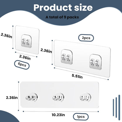 9Pack Adhesive Shower Caddies Kit, Transparent Bathroom Storage Accessories with Claw Patches for Wall-Mounted Shelves and Organizer Hooks2