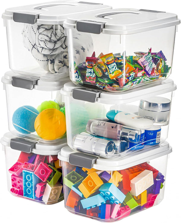 8 Pack 5.5 Quart Plastic Storage Bins with Lid and Handle, Clear Latch Storage Box Stackable Organizing Bins, Lidded Storage Container for Home, Office8