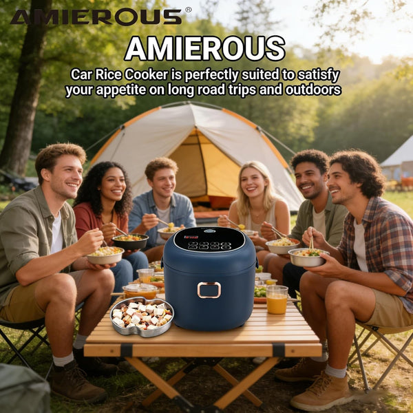 12V/24V/110V Rice Cooker Mini 2L Portable Multicooker 24H Keep Warm Small with Steam Tray Picnic Camping Travel for Car/Truck/Home (Blue)6