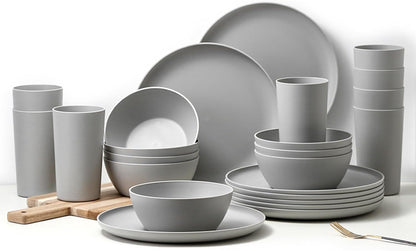24-Piece Dinnerware Set, Service for 8, Unbreakable Plates and Bowls Set, Bpa-Free, Dishwasher Safe, Gray Tableware for Kitchen, Party and Picnic1