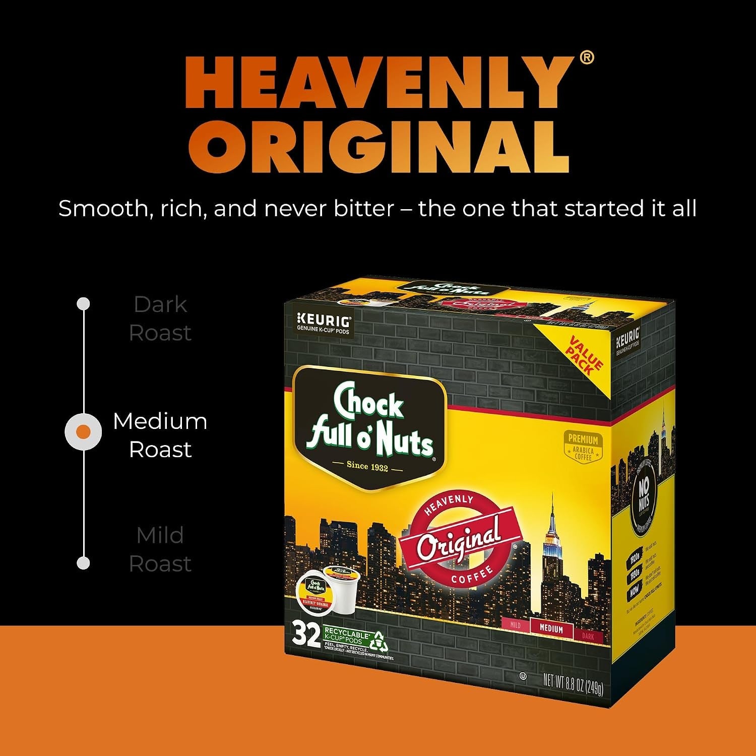 k-cup-pods-heavenly-original-32-k-cup-pods-medium-roast-for-keurig-brewers-single-serve-premium-arabica-coffee-beans-rich-smooth-well-balanced-flavor