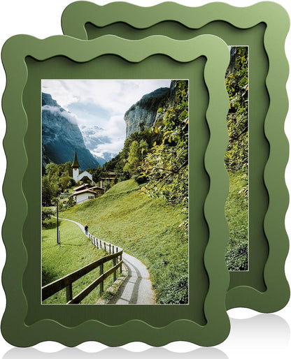 5X7 Wavy Picture Frame with 4X6 Mat, 5 X 7 Wood Frame, Real Glass1