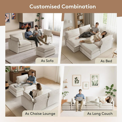104'' Modular Sectional Cloud Couch with Movable Ottoman, 4 Seat Modern Corduroy Sofa, Deep Seat L Shaped Couch for Living Room Bedroom Apartment, Beige4