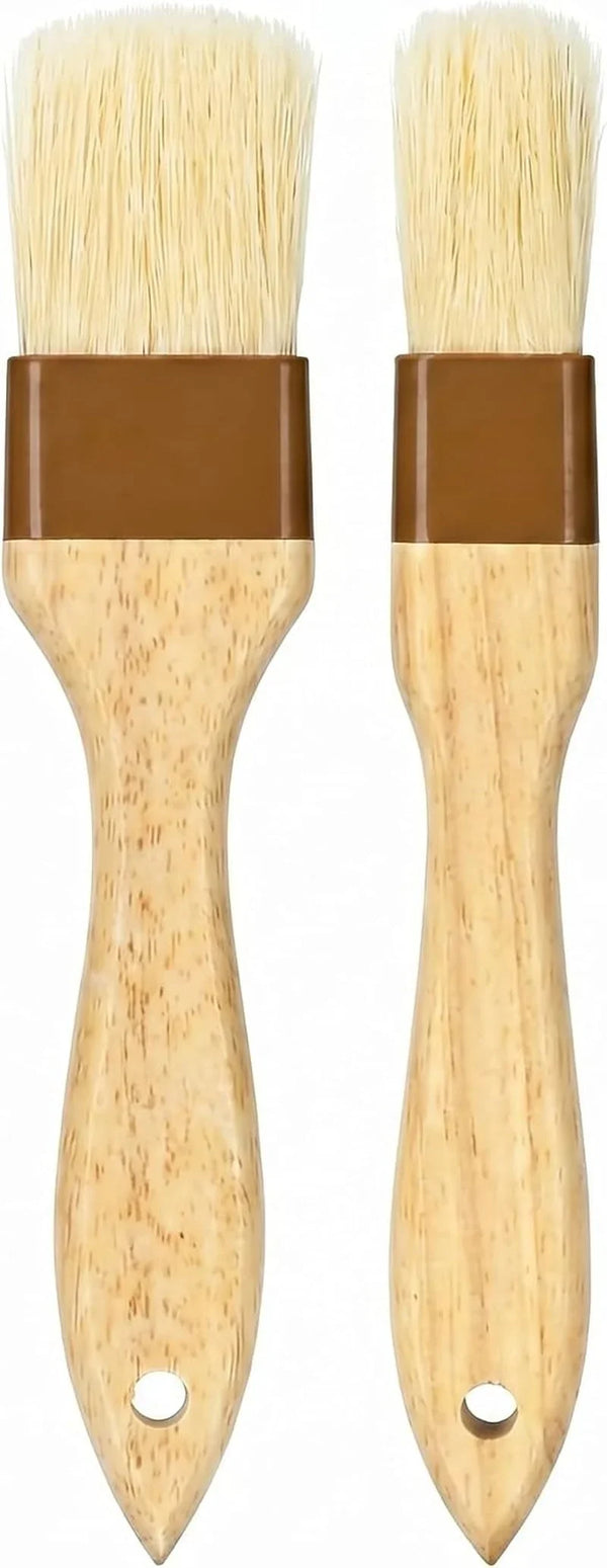 2 Pcs Boar Bristle Pastry Brush, Basting Brush, Beech Wood Handle | 1 Inch & 1.5 Inch, Sauce, Cooking, Food, Butter, Egg Wash, BBQ, Baking, 660F Heat Resistant, Easy Clean1