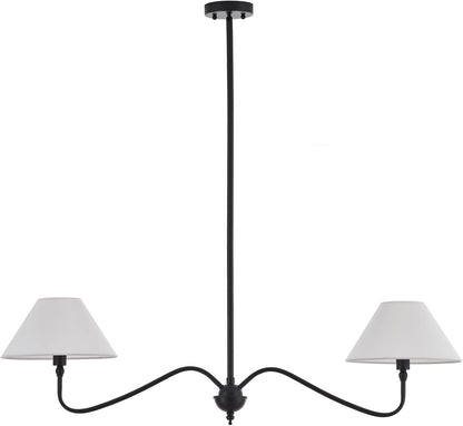 Modern Linear Chandelier for Kitchen Island, 2-Light Linear Light Fixture with Off-White Fabric Shade, Rustic Pendant Light for Dining Room9