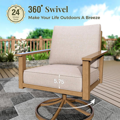 7-Piece Steel Patio Conversation Set, Swivel Chairs, Beige3