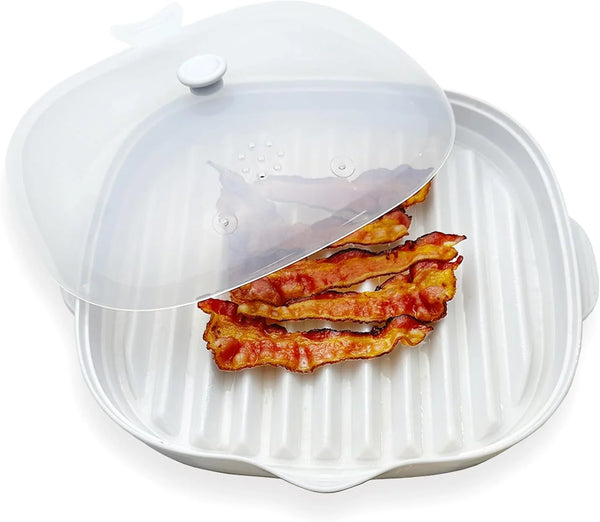 Microwave Bacon Cooker Tray, Splatter Lid, 1 Silicone Mat, Bacon Grill | BPA Free, Make Crispy in Minutes, Microwave Bacon Maker, Length:9Inch1