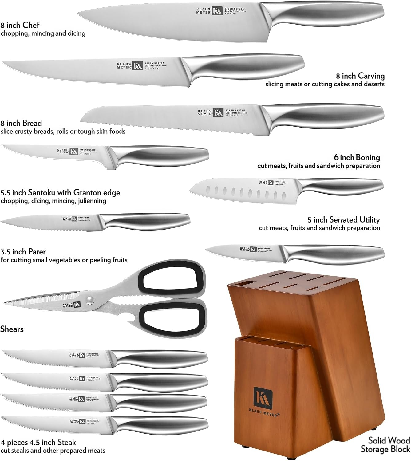 eisen-13-piece-stainless-steel-kitchen-knife-set-with-block-superior-carbon-steel-dish-washer-safe-15-17-degree-edge-angle-hygienic-design-non-slip-handles-starter-chefs-knife-set