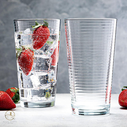 Set of 16 Heavy Base Ribbed Durable Drinking Glasses Includes 8 Cooler Glasses (17Oz) and 8 Rocks Glasses (13Oz), Clear Glass Cups - Elegant Glassware Set8