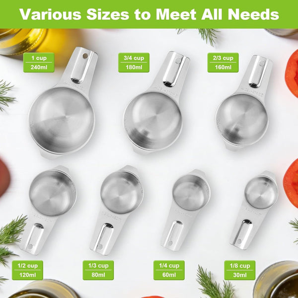 Stainless Steel Measuring Cups Set of 7, Stackable Measure Cups Kitchen Gadgets for Cooking Baking Supplies Tools, Nesting Metal Cup Spoons Easy to Read Markings for Dry & Liquid Measurements Baker2