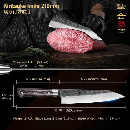 Chef Knife, Black Forged Japanese Kitchen Knife with High Carbon Stainless Steel and Full Tang Pakkawood Handle, Christmas Gift with Premium Box (8.27 Inch Kiritsuke Knife)6