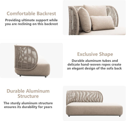 3 Pieces Outdoor Patio Furniture Set Modern Conversation Sofa Set Beige5