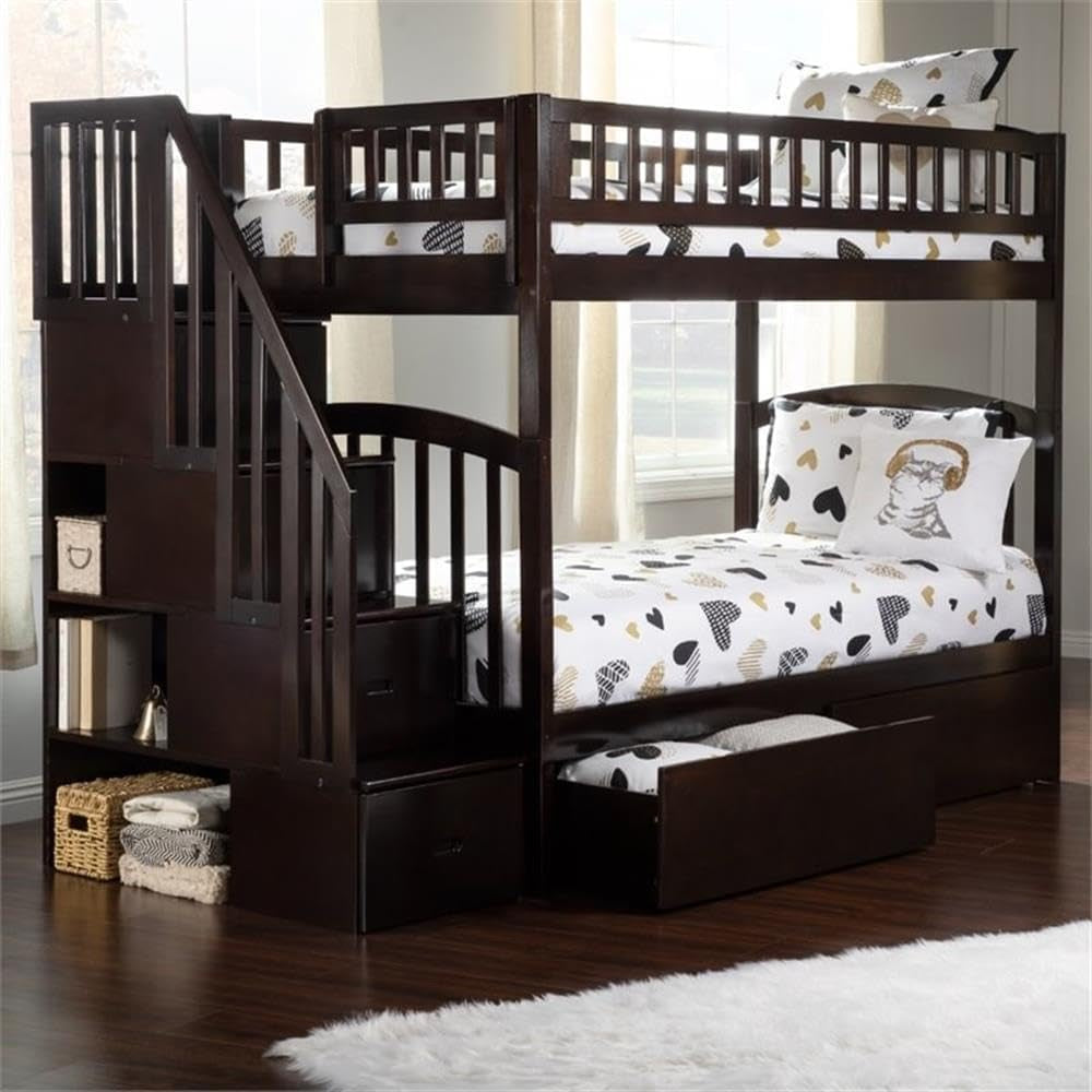 wood-staircase-storage-bunk-bed-twin-over-twin-espresso-finish-eco-friendly-hardwood-2-under-bed-drawers-4-staircase-drawers-3-built-in-shelves-kids-room-furniture