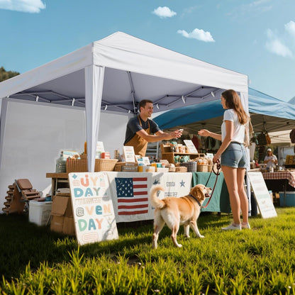 10X10 Pop up Canopy Tent with Sidewalls, Instant Setup,White | One-Push Frame, 4 Removable Sidewalls, Carry Bag Included for Parties, Camping, Beach, Backyard & Outdoor Events7