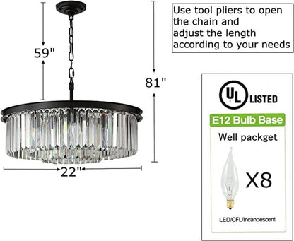 Black Crystal Chandeliers Modern Contemporary Ceiling Lights Fixtures Mini Chandelier 3-Tier 8 Lights Pendant Lighting Dining Room Living Room Chandelier D20(Black)5