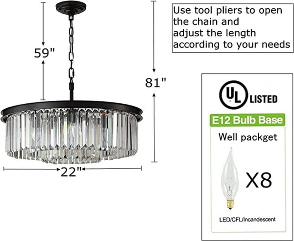 Black Crystal Chandeliers Modern Contemporary Ceiling Lights Fixtures Mini Chandelier 3-Tier 8 Lights Pendant Lighting Dining Room Living Room Chandelier D20(Black)5