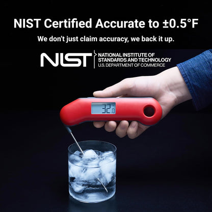 Professional Digital Meat Thermometer, Ultra Fast 0.5 Sec Instant Read, NIST Certified Accurate to ±0.5°F, IP67 Waterproof, Backlit & Auto-Rotating Display, Auto Wake/Sleep, Dark Red&Gray3
