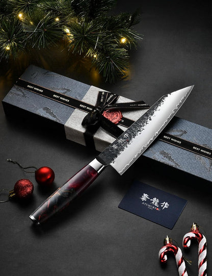 7'' Japanese Kiritsuke Chef Knife, Black Forged 3-Layer VG10 Steel Core2