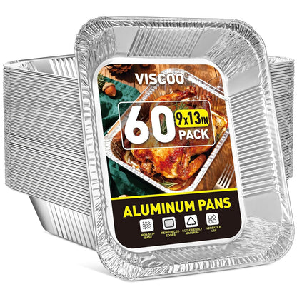 60 Pack 9X13 Inch Aluminum Pans, Disposable Foil Pans | Baking Aluminum Trays, Food Grade Heavy Duty Tin Foil Pans for Baking, Roasting, Cooking, Meal Prep and Freezer, Steam Tables1