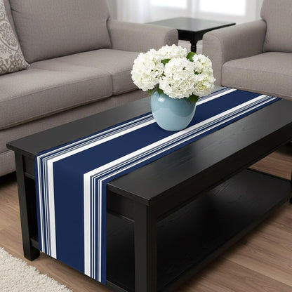 Farmhouse Navy Blue Table Runner 48 Inch Long Dresser Scarves Linen Tablerunners Aesthetic Modern Line Striped Dining Kitchen Burlap Table Setting Decor for Wedding Party Holiday Coffee Home, 13"X48"8