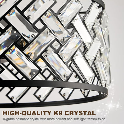 12.4" Black Crystal Chandelier, Morden 3-Light Dining Room Light Fixture5