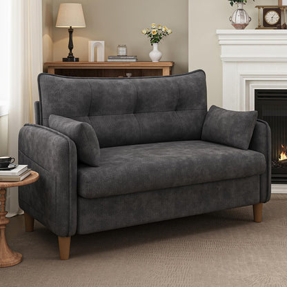50" Mini Loveseat Couch for Small Space | Tufted Love Seat Couches for Bedroom and Apartment | Small Sofa Dark Grey1