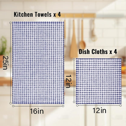 Kitchen Towels and Dishcloths Set, Set of 8, Blue/Yellow/Red/Green | Cotton Terry Kitchen Dish Towels, Super Soft and Absorbent Dish Cloths, 16 X 25 and 12 X 12 Inches3