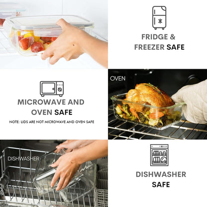 8 Cups/ 63 Oz 4 Piece (2 Containers + 2 Lids) Large Glass Food Storage/ Baking Containers with Locking Lids . Ideal for Storing Food, Vegetables or Fruits. BPA Free & Leak Proof -Microwave, Oven Safe5