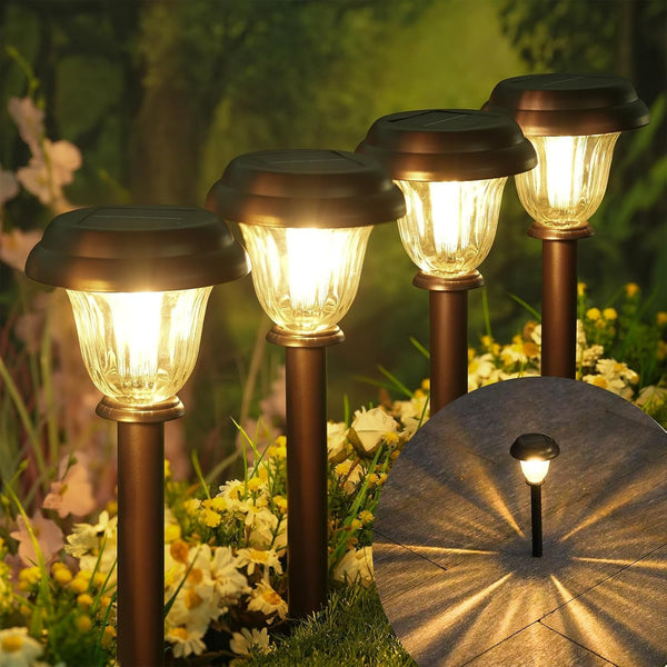 8 Pack Solar Lights Outdoor, Stainless Steel Glass Solar Pathway Lights, Auto On/Off Long-Lasting Waterproof Garden Lights for Landscape, Path, Yard, Driveway, Walkway Decor (Warm White)1