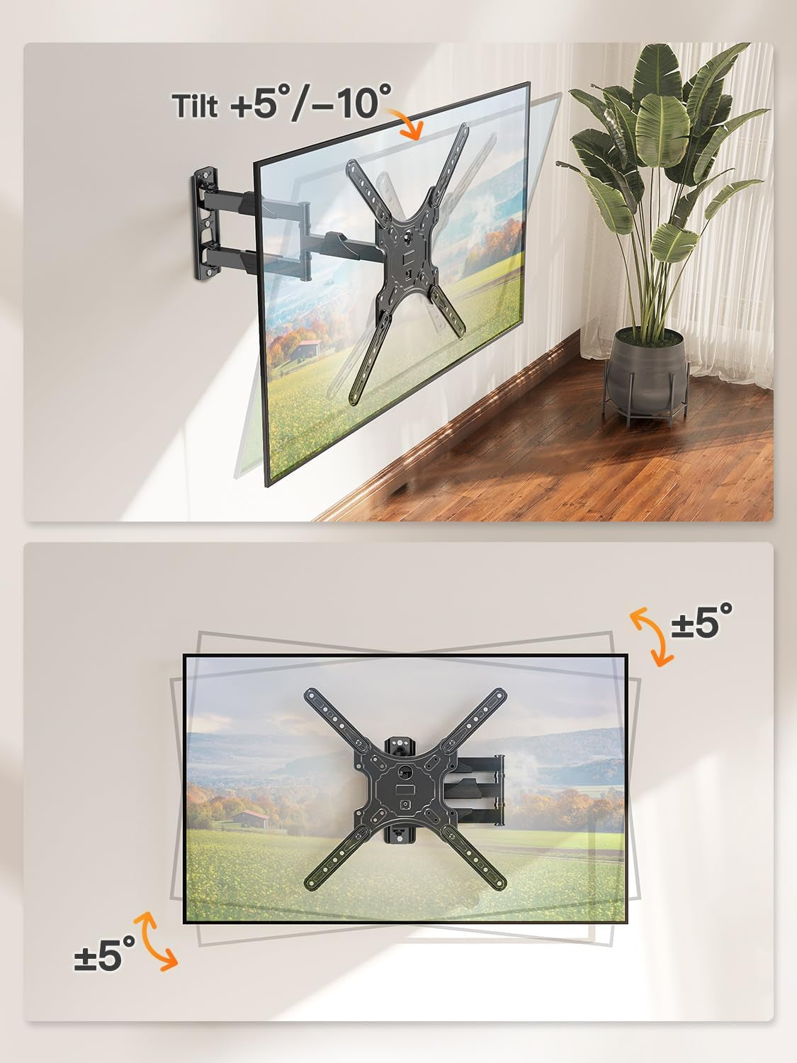 full-motion-tv-wall-mount-for-26-60-tvs-max-vesa-400x400-77-lbs-swivel-tilt-articulating-arms-single-stud-center-mount-compatible-with-corner-installation-for-home-flat-tvs