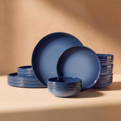Stoneware Dinnerware Set for 4, 12 Pcs Plates and Bowls Set, Blue1