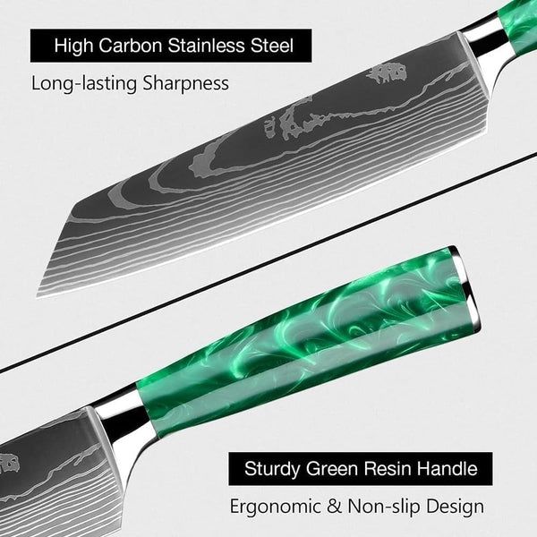 Meat Cleaver Knife, 8 Inch Kiritsuke Chef Knife Japanese Kitchen Knives for Slicing Meats Vegetables Ergonomic Resin Handle Damascus Laser Pattern Blade (Color : Red Resin), 54754