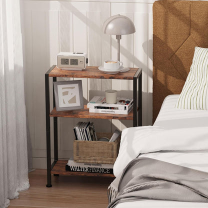3-Tier Side Table, Small End Table, Sofa Side Table for Narrow Spaces, Slim End Table, Nightstand Table, for Living Room Bedroom Office, Rustic Brown4