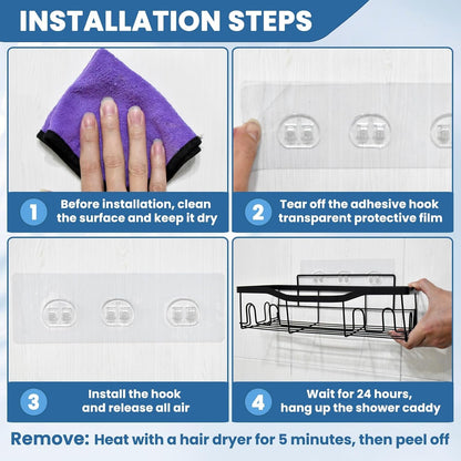 18 Pack Shower Caddy Adhesive Replacement, Shower Shelf Strong Adhesive Hooks, No Drilling, Transparent Waterproof Strips for Bathroom Shelves & Kitchen Racks4